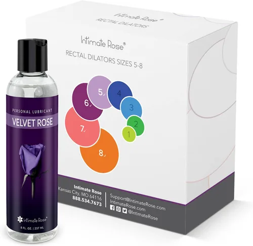 Intimate Rose Paquete de 4 entrenadores rectales - Talla 5-8 y lubricante Velvet Rose - Ahorra un 10 %