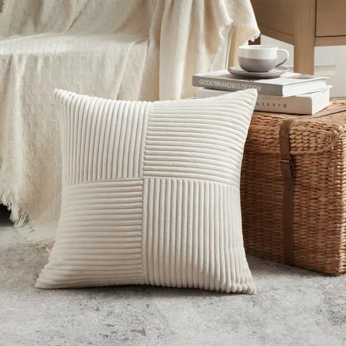 Miniatura 2 de Fancy Homi - Paquete de 2 fundas de almohada decorativas crema de 22 x 22 pulgadas para sala de estar, sofá, cama, estilo rústico, bohemio