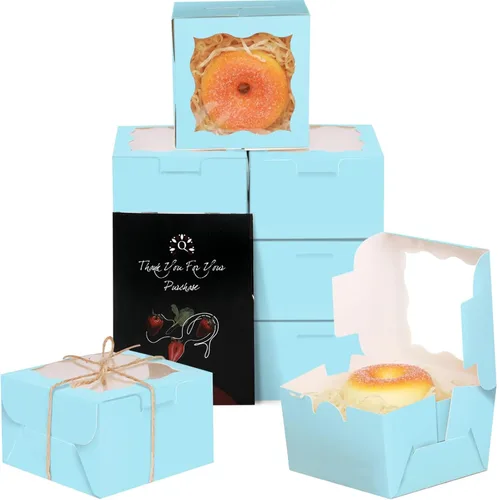 Miniatura 10 de qiqee Cajas de panadería negras con ventana de 4 x 4 x 2.5 pulgadas, 100 paquetes de mini cajas de galletas para macarrones, cajas de pastelería