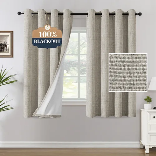 Miniatura 36 de H.VERSAILTEX Cortinas opacas de lino chenilla para dormitorio, térmicamente aisladas, cortinas texturizadas con aspecto de lino con revestimiento