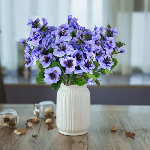 Miniatura 5 de Flores falsas pansy, flores silvestres pequeñas, margaritas de plástico sintético moradas para el hogar, boda, cocina, jardín, centros de mesa