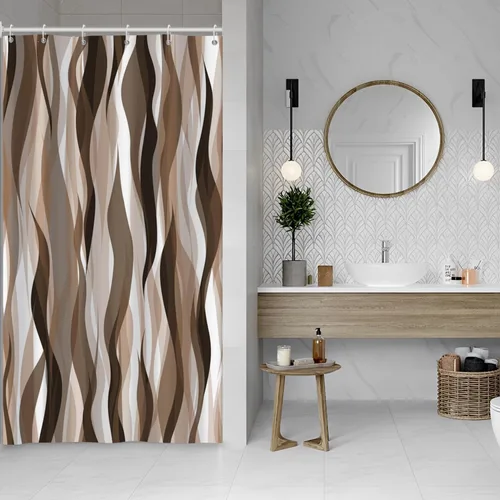 Miniatura 15 de Cortina de ducha moderna de rayas abstractas negras, blancas y grises, cortina de ducha para decoración de baño geométrica, impermeable, decorativa