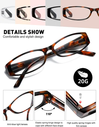 Miniatura 3 de Gafas de lectura con bloqueo de luz azul, paquete de 5 lentes de lectura para mujeres con bisagras de resorte cómodas, lectores antirreflejos, *C1