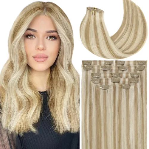 Miniatura 37 de Lacer Hair Glam - Extensiones de cabello humano con clip, sin costuras, color negro hueso, 4.33 oz, 7 unidades, 20 pulgadas, con clip de trama