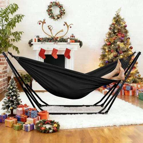 Miniatura 2 de GDY Silla hamaca con soporte, capacidad de 550 libras, fácil de instalar, con bolsa de transporte, portátil para viajes/mochileros/playa/patio Negro