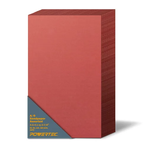Miniatura 8 de POWERTEC Bloque de lijado con 40 hojas de papel de lija de gancho y bucle (grano 40, 80, 120, 180, 10 cada uno) para carpintería, herramienta