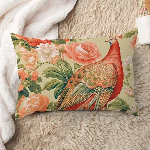 Miniatura 31 de ArogGeld Fundas de cojín de estilo chinoiserie, diseño de flores y pájaros, color rosa rubor, diseño de animales de pavo real, jardín asiático