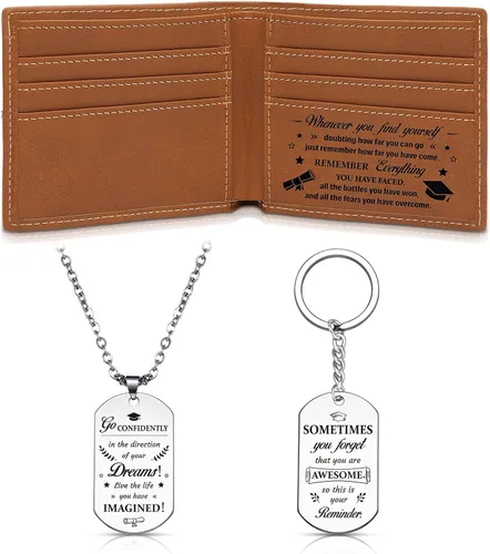 Treela Juego de regalo de agradecimiento inspirador de cuero, cartera, llavero, regalo de agradecimiento para profesores, estudiantes, amigos,
