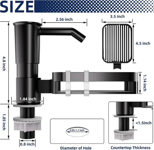 Miniatura 2 de KNEELISA Dispensador de Jabón con Bomba para Fregadero de Cocina con Soporte para Esponja, Plástico ABS en Mostrador Dispensador de Jabón con Kit