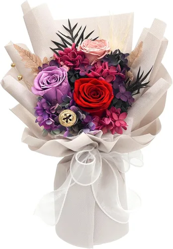 Miniatura 13 de QOEAZY Flores para entrega, ramo de flores preservadas con caja de regalo, regalos de rosas para mujeres, mamá, abuela