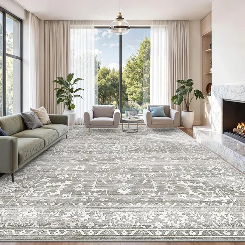Miniatura 37 de Soalmost Alfombras de área de 5 x 7 pies para sala de estar, alfombras lavables florales beige para comedor, dormitorio, oficina en casa, alfombra
