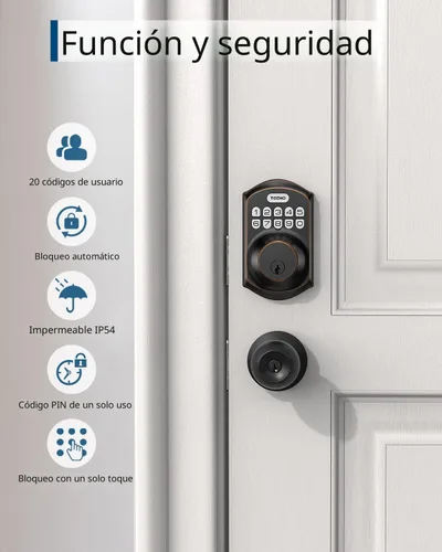 Miniatura 5 de TEEHO TE001 - Cerradura inteligente para puerta de entrada, sin llave, con teclado, con 2 llaves, bloqueo automático, de fácil instalación