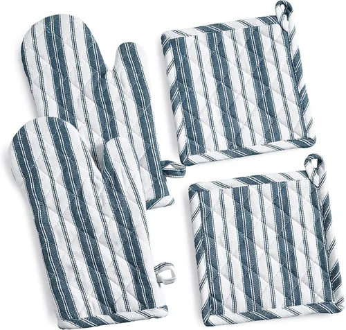 Miniatura 13 de Juego de guantes de horno y soportes para ollas - Guantes resistentes al calor duraderos - Mitones gruesos para cocina - Adecuados para cocinar