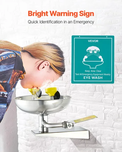 Miniatura 4 de VEVOR Estación de lavado de ojos de emergencia, unidad de lavado de ojos montada en pared de acero inoxidable, lavabo de primeros auxilios para ojos