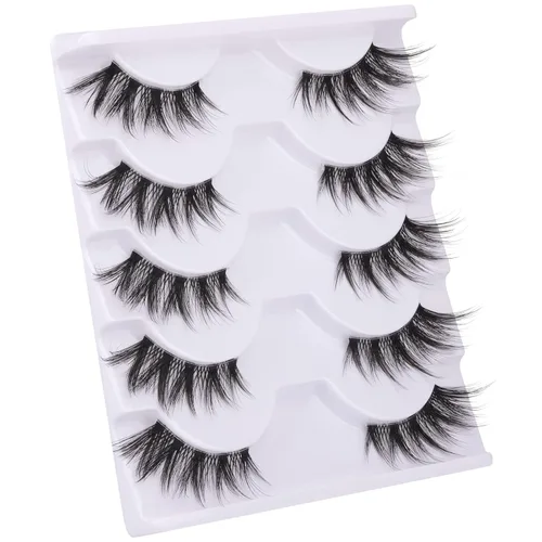 Miniatura 4 de Pestañas Postizas de Media Manga Natural Wispy 3/4 Pestañas Postizas de Ojo de Gato Pestañas de Volumen Banda Transparente Pestañas Postizas que
