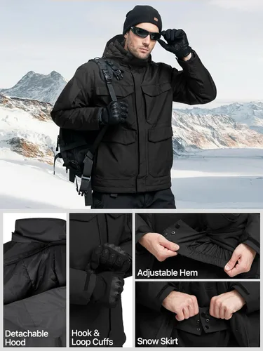 Miniatura 5 de FREE SOLDIER Chaqueta de esquí impermeable para hombre, abrigo cálido de invierno para nieve, snowboard con múltiples bolsillos, capucha desmontable