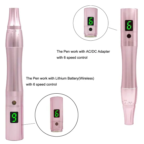Miniatura 5 de Maquillaje permanente pluma tatuaje máquina rotativa incluye 1 batería, 10 agujas para cejas, delineadores, labios y tatuajes pequeños RB901 oro rosa