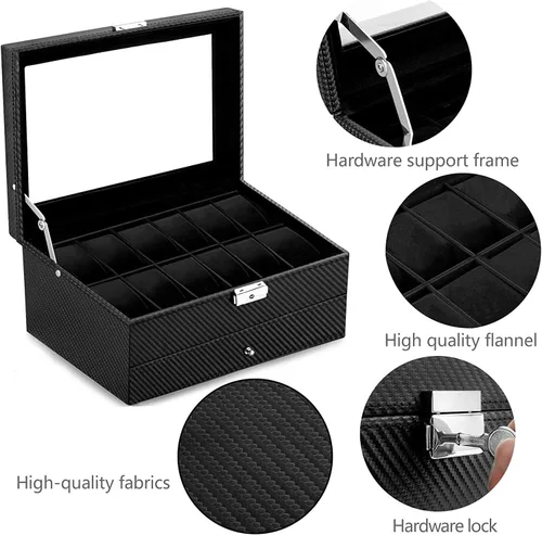 Miniatura 2 de Oyydecor Caja de reloj con 12 ranuras, organizador de relojes, organizador de joyas con cajón de joyería para almacenamiento y exhibición