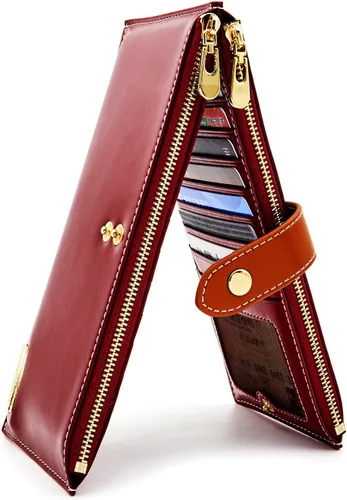 Miniatura 19 de ANDOILT - Cartera de cuero genuino para mujer con bloqueo RFID para tarjeta de crédito con cremallera