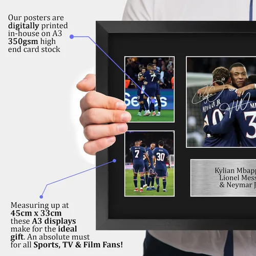 Miniatura 3 de HWC Trading Kylian Mbappe, Lionel Messi y Neymar Jr Paris Blue and Reds - Memorabilia impresa con autógrafo, para fanáticos del fútbol y seguidores