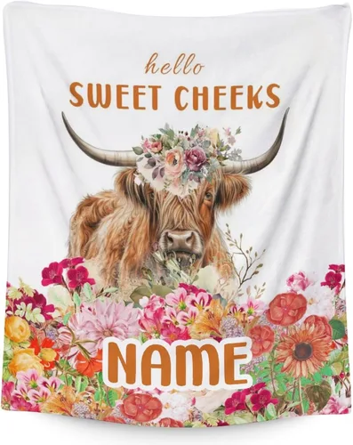 Miniatura 10 de Mercuryelf Highland Cow - Manta suave, mullida y cálida, 30 x 40 pulgadas, manta pequeña para regazo y cuna, color beige, bonito regalo para bebé
