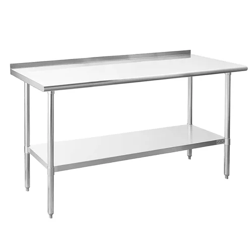 Miniatura 47 de Mesa de acero inoxidable para preparación y trabajo, con ruedas giratorias, mesa resistente, comercial NSF, con estante inferior y protector
