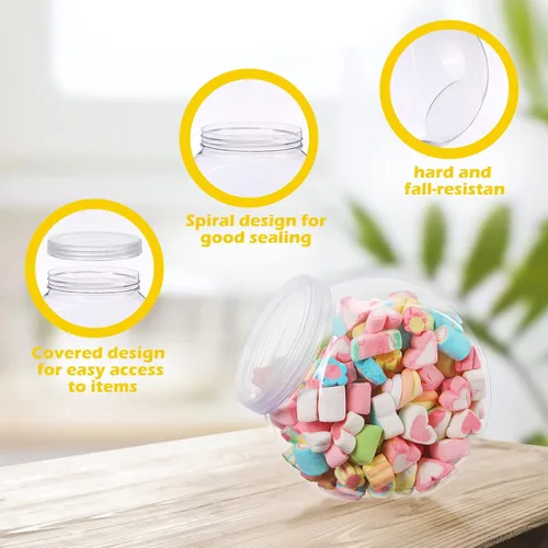 Miniatura 3 de Sunnyray 8 tarros de plástico para dulces de 51 onzas con tapas, tarros de plástico para dulces bufé, platos transparentes para dulces con tapas