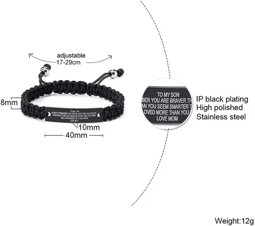 Miniatura 2 de Pulsera de macramé personalizada hecha a mano con estilo de cuerda trenzada para mi hijo, siempre recuerda que eres más valiente, pulsera