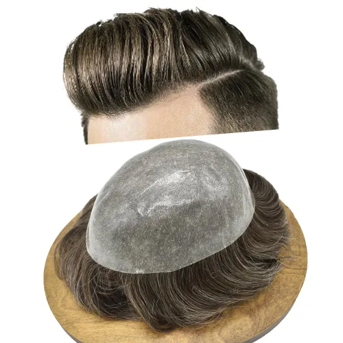 Miniatura 13 de Hair Toupee para hombres Sistema de reemplazo de pelo completo Poly pieza de pelo para hombre Toupee Durable Europeo Sistema de cabello humano #420