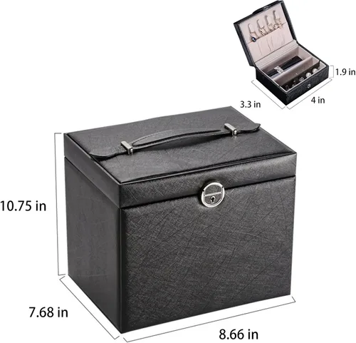 Miniatura 2 de DREAM&GLAMOUR - Cajas de joyería grande, de piel sintética, organizador de joyas de piel sintética con espejo y cerradura. Caja de almacenamiento