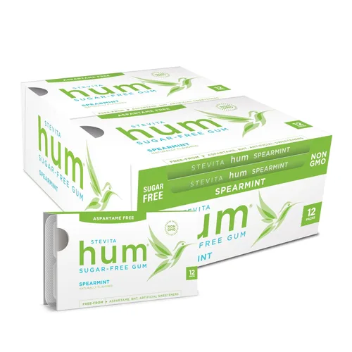 Miniatura 12 de Stevita Hum, Bubblegum - Goma de mascar sin azúcar - 12 piezas, paquete de 12 - Apoya la salud oral - Sin OMG, vegetariano, keto, sin gluten - 72