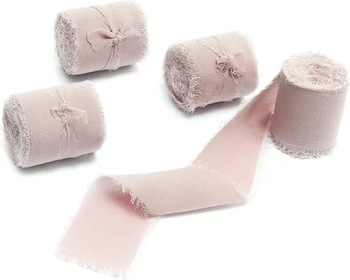 Miniatura 42 de 4 rollos de cinta de gasa de gasa con flecos de 1 pulgadas de ancho x 5 yardas, color rojo óxido, bordes deshilachados para invitaciones de boda