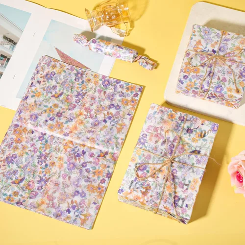 Miniatura 4 de 30 piezas de papel de regalo estampado de flores, 13.77 x 19.68 pulgadas, papel de seda floral morado, paquete de regalo, papel de seda