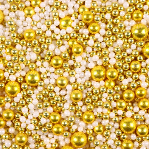 Miniatura 3 de Gránulos dorados para decoración de pasteles, perlas blancas, azúcar, chispas metálicas, cupcakes, galletas, coberturas de helado, 4.23 onzas, Oro