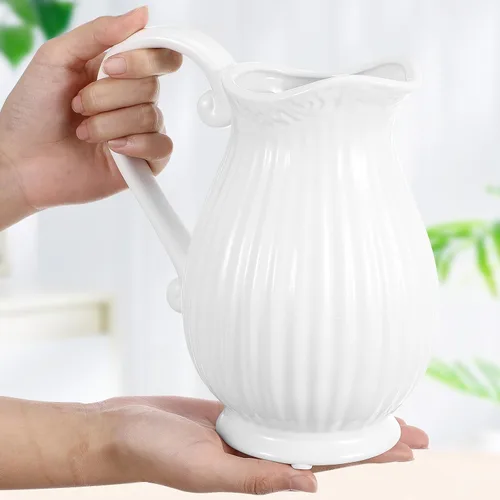 Miniatura 4 de Yardwe Jarrón de cerámica con diseño de rayas blancas de porcelana de 7 pulgadas para decoración de mesa de boda en casa, oficina, contenedor