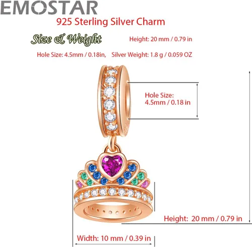 Miniatura 3 de EMOSTAR Rose Gold Valentine's Day Charms fits European Bracelet, Boy and Girl in Love, I Love You Gesture, Stars Crescent Moon, Crown, Celtic Knot