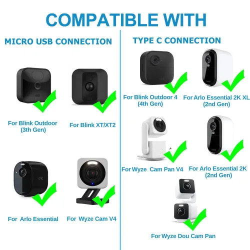 Miniatura 2 de Cable de extensión de alimentación de 26 pies con adaptador para Wyze Cam V4/V3/OG, Blink Outdoor 4/(3ª generación)/XT2/Mini, Arlo Essential 2K