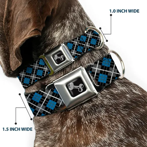 Miniatura 2 de Buckle Down Turquesa/Negro/Gris Argyle Asiento Hebilla de cinturón perro collar, S, Azul