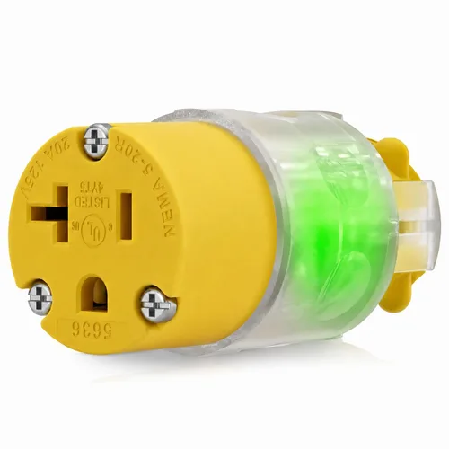1 paquete de extremos de repuesto para cable de extensión de 20 amperios iluminados 120-125 voltios, NEMA 5-20R, 2 polos 3 cables, hoja recta,