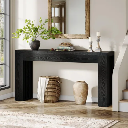 Tribesigns Mesa de sofá consola de madera de 59 pulgadas de largo detrás del sofá con patas de listones verticales para entrada, pasillo, entrada,