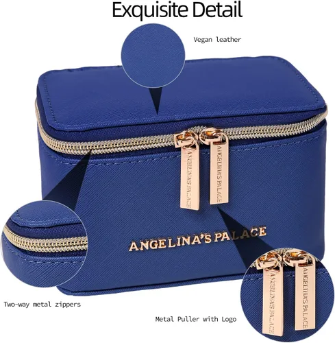 Miniatura 2 de Angelina's Palace Estuche organizador de joyas, regalos de dama de honor, bolsa de viaje, caja de cuero vegano para collar, aretes, pulsera