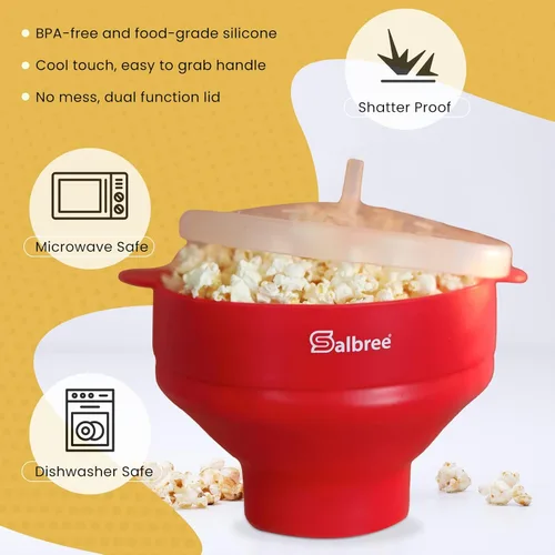 Miniatura 5 de La máquina original Salbree para palomitas de maíz plegable de silicona para microondas, cuenco microondas con capacidad para 16 tazas, utiliza aire