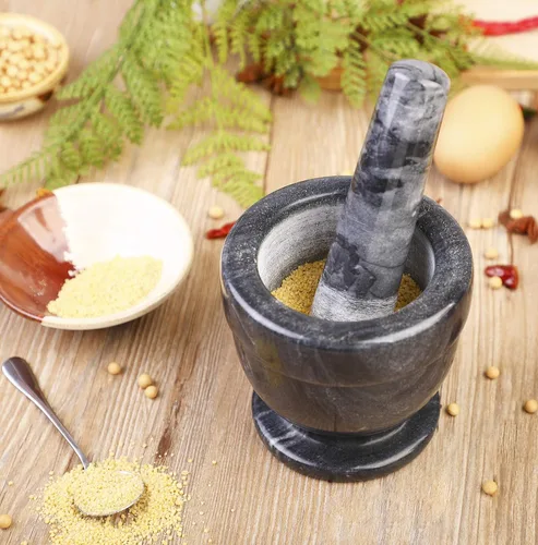 Miniatura 5 de Juego de mortero y mortero de mármol para especias, pastas de condimentos, pastas, cuenco de guacamole, molinillo de hierbas fácil de limpiar.