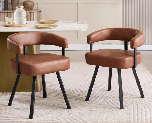 Miniatura 19 de Shunzhi Juego de 2 sillas de comedor modernas de cuero verde tapizadas, cómodas sillas de cocina, sillas auxiliares sin brazos con respaldo abierto