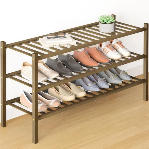 Miniatura 89 de Smiry Zapatero de bambú para clóset, organizador de zapatos apilable de 4 niveles largo de madera, estante de almacenamiento de zapatos Negro