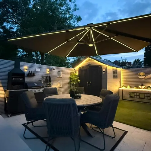 Miniatura 95 de PURPLE LEAF Sombrilla de Patio de 8 Pies para Exteriores Sombrilla Cantilever Cuadrada de Aluminio Sombrilla Offset con Rotación de 360 Grados
