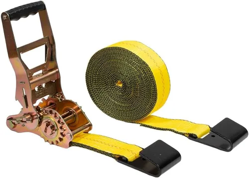 Miniatura 16 de Mytee Products Correas de amarre de trinquete con ganchos planos, 2 pulgadas x 20 pies amarillos 10,000 libras de resistencia a la rotura