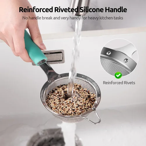 Miniatura 4 de U-Taste Colador de Malla Fina Pequeño: Acero Inoxidable 18/8 de 3.35 pulgadas, Tamiz de Cocina para Alimentos de 30 Mallas con Mango de Silicona