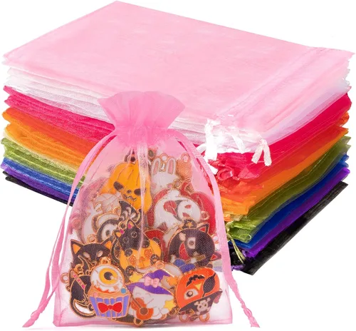 Miniatura 30 de Crweety 50 Piezas Bolsas de Organza Doradas de 3 x 4 Pulgadas, Pequeñas Bolsas de Regalo de Malla con Cordón para Favores de Boda, Despedida