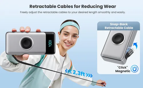 Miniatura 9 de Cargador portátil 5 en 1 para iPhone, banco de energía de 40800 mAh con cable retráctil incorporado y cargador para iWatch, paquete de batería